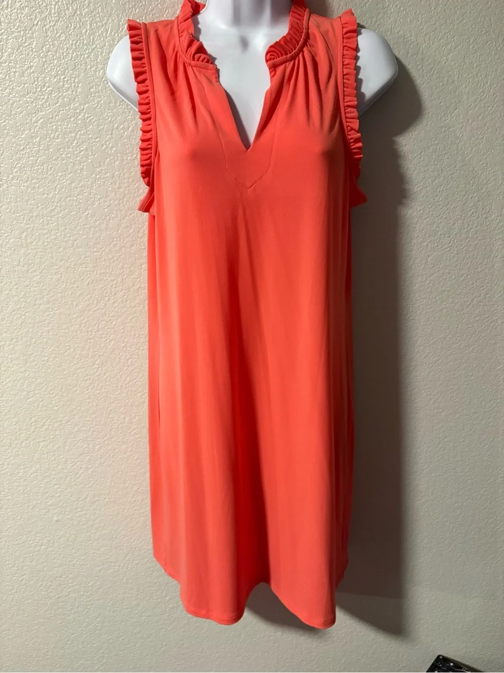 Michael Kors Coral Sleeveless Ruffle-Trim Dress